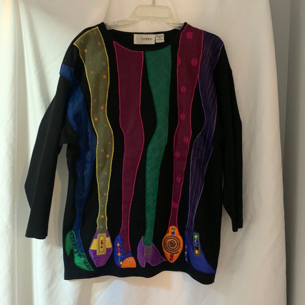 Cedars vintage sweatshirt. Adorable, bright, bejeweled legs.